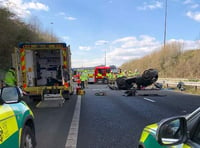 Vehicle falls from roundabout onto M48