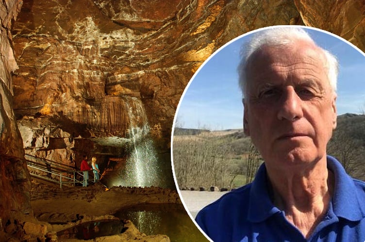 A cave at Dan yr Ogof with an inset photo of Ashford Price