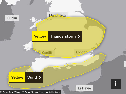 Thunderstorms to hit area as Met Office issue yellow weather warning