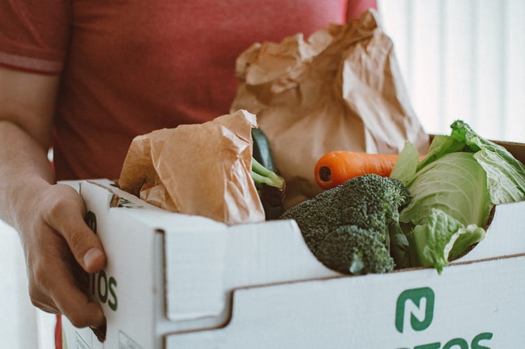 Produce, vegetables, box of fresh food