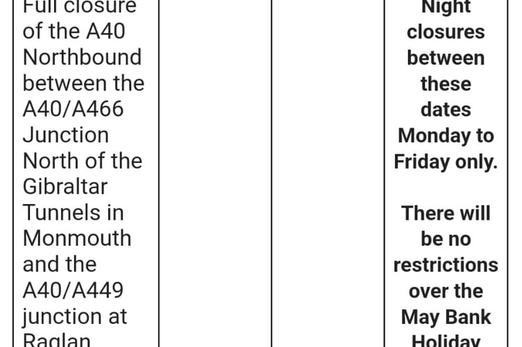 A40 closure notification