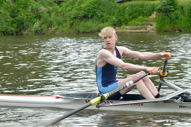 A Monmouth Comprehensive sculler puts his back into it