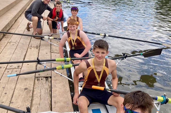 Tim Foster at the bows with the winning Monmouth School boys' crew