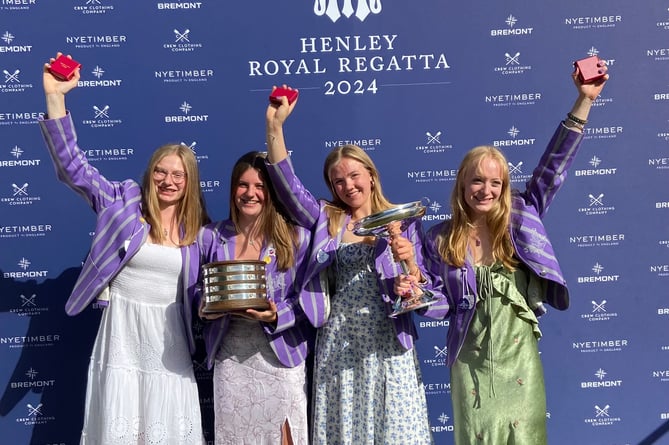 Violet Holsbrow-Brooksbank, second from right, celebrates with her victorious Wycliffe crew