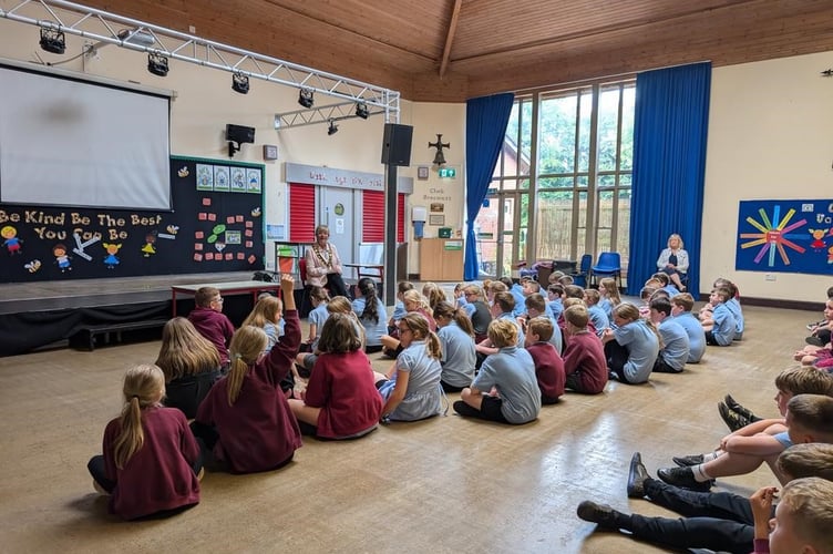 Cllr McConnel, Chair of the Council at Llantilio Pertholey Primary School