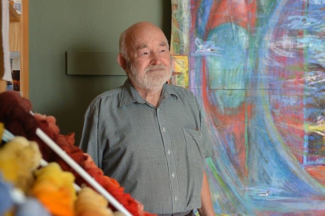 Arthur at his shop in Usk when he hosted the tapestry