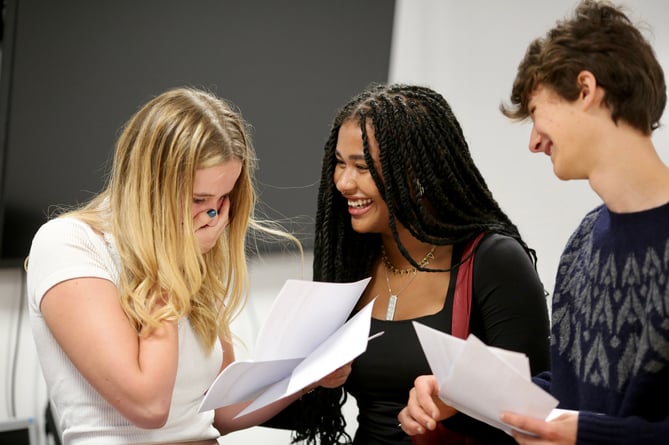 Students at Crickhowell High School receiving their results this morning