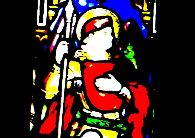 Stained glass window depicting St Michael