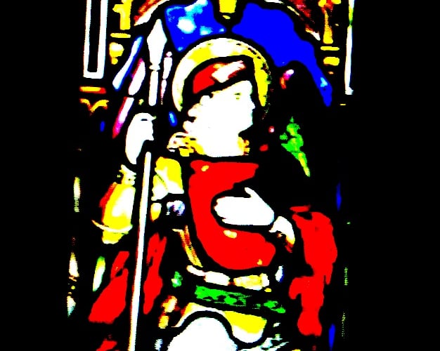 Stained glass window depicting St Michael