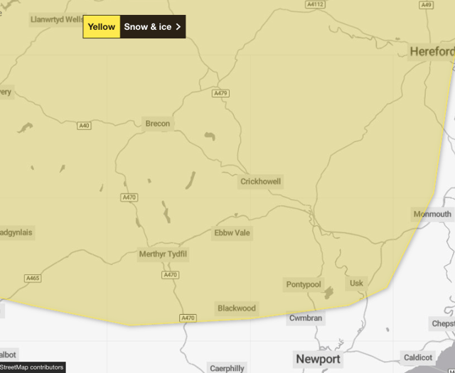 Snow and ice warning issued for Monmouthshire to last for whole day